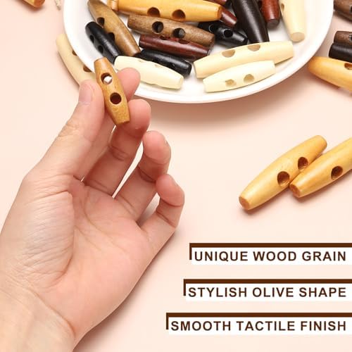 HARFINGTON 30mm / 1.2" Wooden Toggle Buttons 10pcs 2-Hole, Brown
