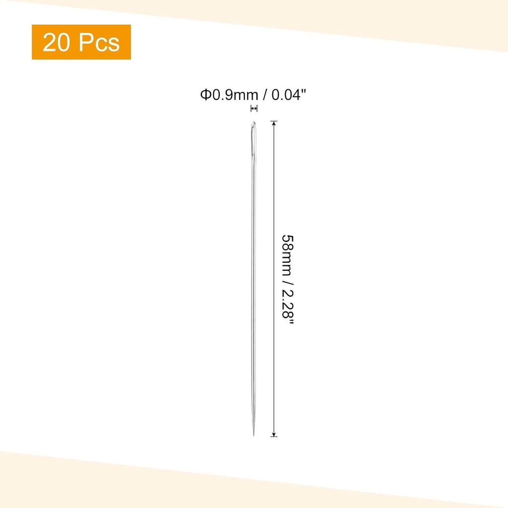 uxcell 20Pcs Large Eye Needle, 2.28" 0.9mm High Carbon Iron Embroidery