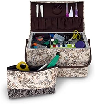 Dritz Medium Sewing Basket with Zippered Case, Neutral Floral