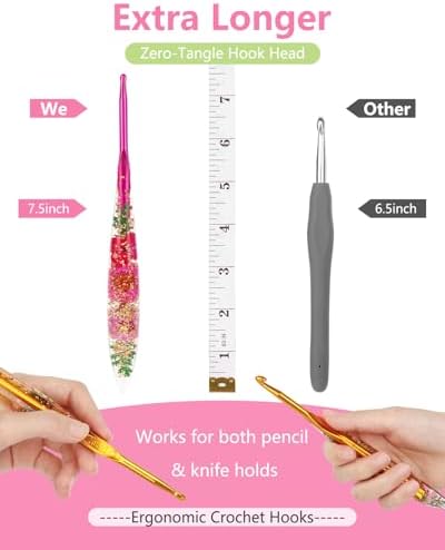 Katech 3.0mm Crochet Hook for Arthritic Hands, Long Aluminum Inline