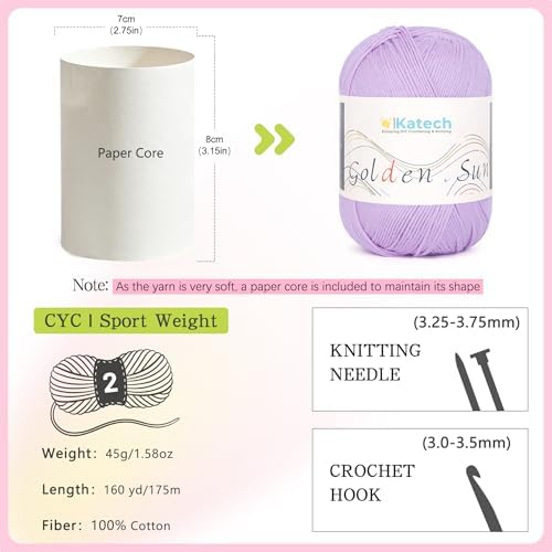 Katech 1OO% Cotton Yarn for Crocheting-12 * 45g/175yd, Baby Cotton