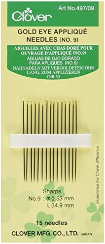 Clover Gold Eye Applique Needles - Size 9 15/Pkg