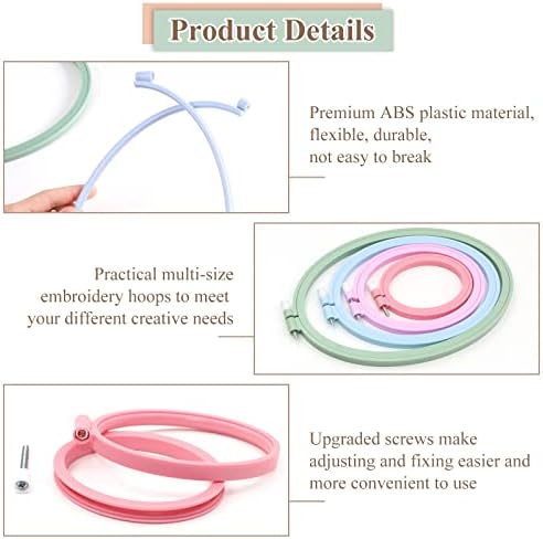 ZOCONE 4 Pcs 4 Size Oval Embroidery Hoops, ABS Plastic Embroidery