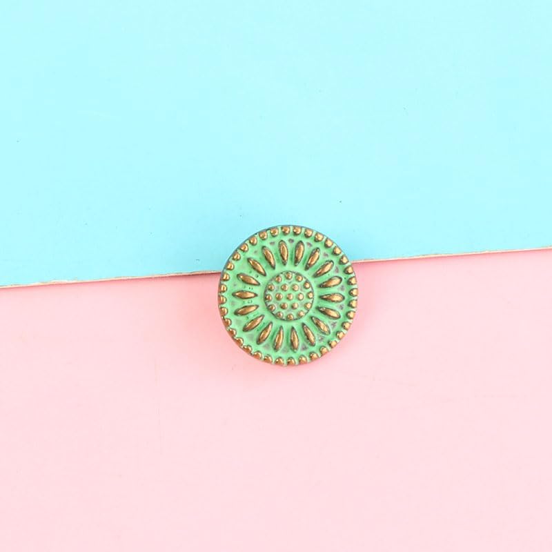 30Pcs Vintage‐Finish Metal Buttons,17.5mm Green Patina Floral‐Engraved