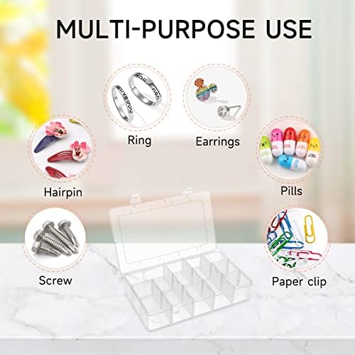 BTremary 15 Grids Clear Plastic Storage Box with Compartment, Craft