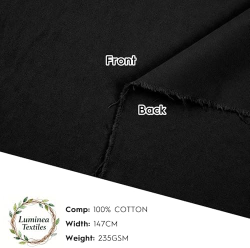 Luminea Black Canvas Fabric by The Yard 7oz Cotton Duck 58 Inch Wide