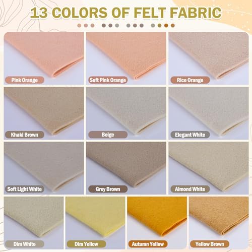 XSEINO 13 Rolls 8"x35" 1.4mm Thick Soft Felt Fabric Sheet 13 Assorted