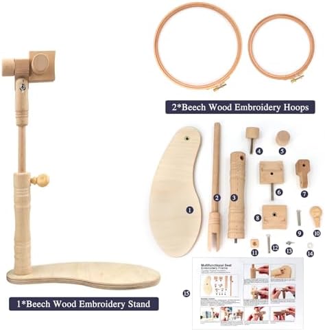 ZOCONE Beech Wood Embroidery Hoop Stand with 2 Pcs 6'' 8'' Embroidery