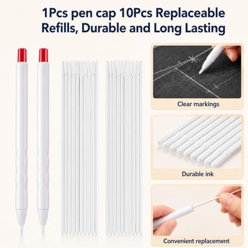 2PCS Tailors Chalk,Flatiron Heat Erasable Fabric Markers with 10