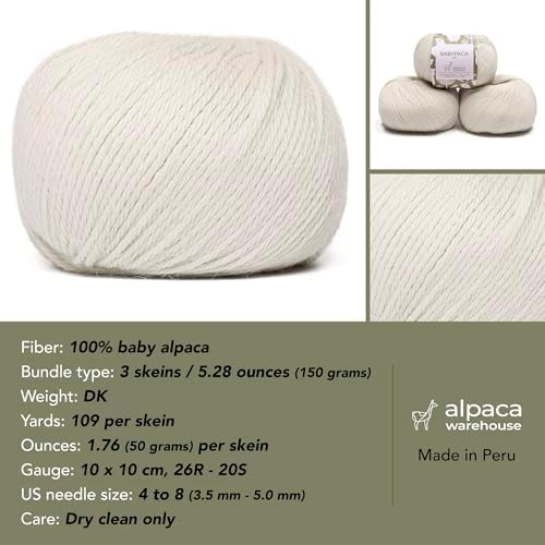 100% Baby Alpaca Yarn 3 Skeins 150g DK Weight Knitting Crochet A.