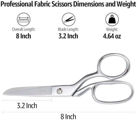 BoFuYuan Professional Stainless Steel Fabric Scissors 8-Inch Chrome