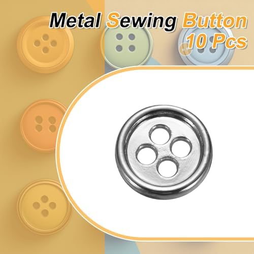 HARFINGTON 10pcs Metal Sewing Button, 10mm 4-Hole Round Suit Shirts
