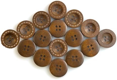 MTCELL 50 Pcs Brown Classic Wooden Buttons, 1-Inch (25mm), 4 Holes