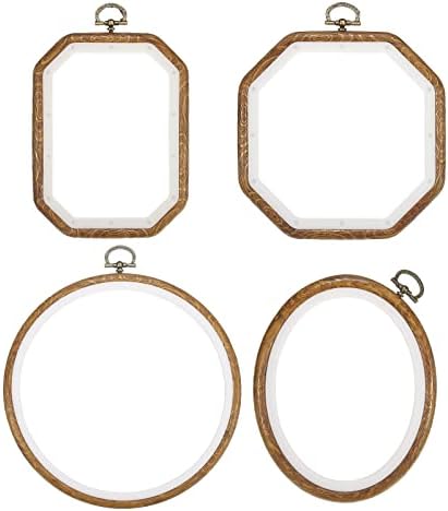 PATIKIL 4 Pieces Embroidery Hoops Set Imitated Wood Frame Circle Oval