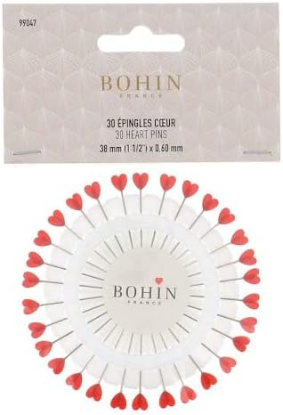 BOHIN Heart Head Pins, 30 Count, 38 mm, Steel & Plastic, Sewing &