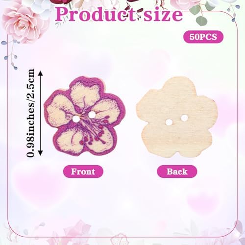 Xindojuz 50 PCS 1" Big Mixed Pattern Vintage Flower Wooden Buttons for