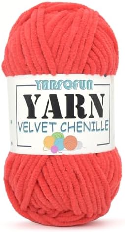 Velvet Chenille Yarn for Crocheting, Knitting, Baby Blanket, 50g (Red)