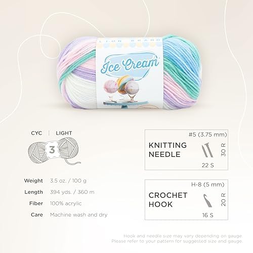 Lion Brand Yarn, Ice Cream Crochet Yarn, Love Potion, Multicolor