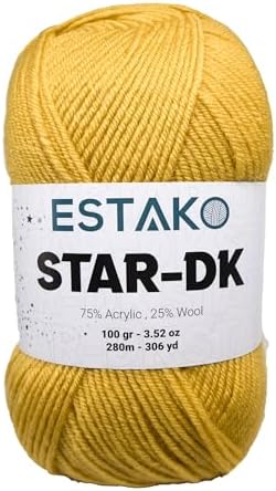 Estako Star-DK Soft Yarn for Crocheting, DK Weight 3 Wool, Yellow