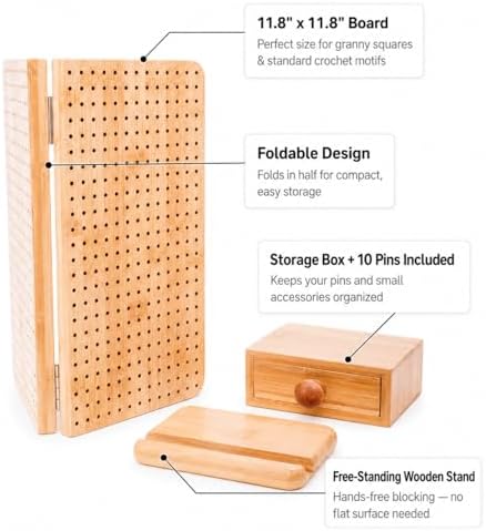 Crochet Blocking Board, 11.8-Inch Bamboo, 10 Pins