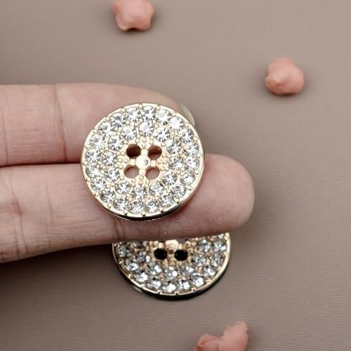 12-Pack Round 4-Hole Full Rhinestone Buttons Shiny Back, Crystal-Front