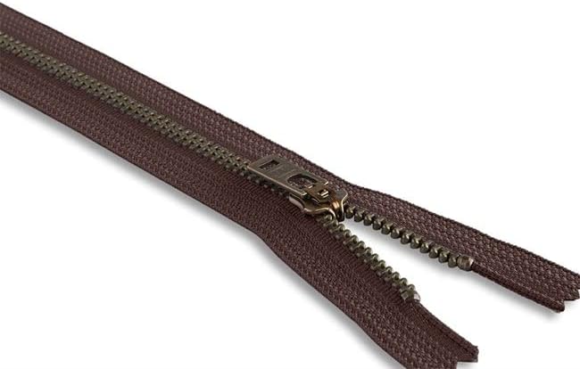 9 Inch Dark Brown Jean Zipper, #5 Antique Brass Closed-End Sewing