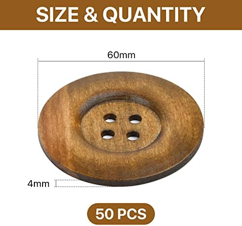 50 Pcs 2.36inch Large Wood Buttons, 4 Holes Big Size Round Sewing