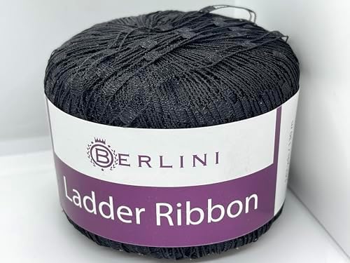 Black Berlini Ladder Ribbon Yarn #78-50 Grams (1.75 Ounces), 142 Yards
