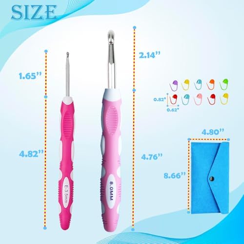 Lewhoo 13 Size Ergonomic Crochet Hooks Set with Case, 2.0mm -10.0mm