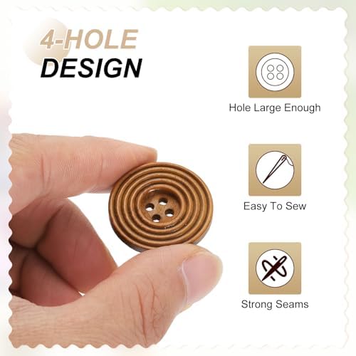 HARFINGTON 10pcs 44L DIY Sewing Buttons 1-1/8"(28mm) Wooden Round Flat