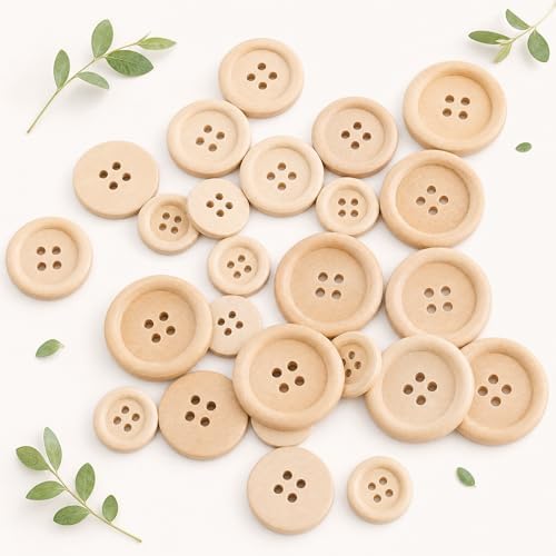 Tosnail 600 Pieces Wooden Buttons, 15 mm, 20 mm, 25 mm Round Blank