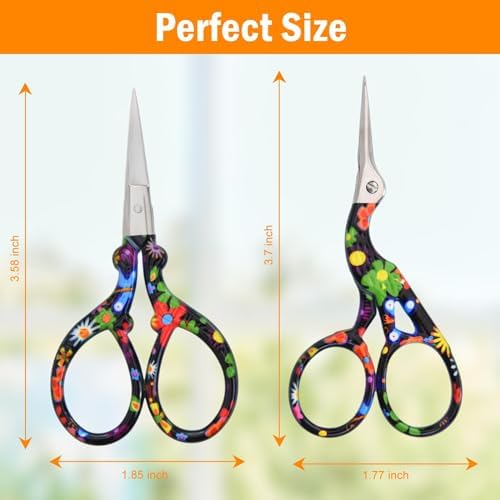 AQUEENLY Embroidery Scissors Vintage 2 Pcs Stainless Steel Stork