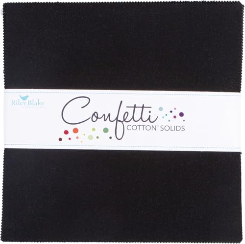 Confetti Cotton Solids Pitch Black 42 10-inch Squares Layer Cake Riley