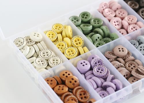 300PCS 10mm(0.4 Inch) Tiny Size Assorted 10 Colors Wooden Buttons with