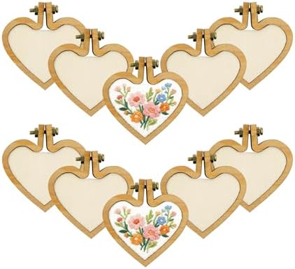 Framendino, 10 Pack Heart Shaped Mini Embroidery Hoop Wood Hoops Ring