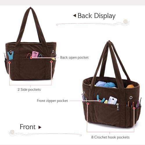 Freie Liebe Corduroy Crochet Bag and Tote, Large Yarn Bag with