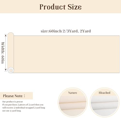 100% Cotton Muslin Fabric, 60 Inch Unbleached Muslin Linen Fabric by