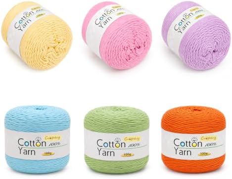 Coopay 1OO% Cotton Yarn for Knitting, Untwisted 16 Ply Soft Crochet