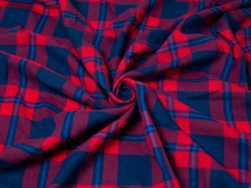 Minerva Brushed Cotton Flannel Fabric Navy & Red - per Yard