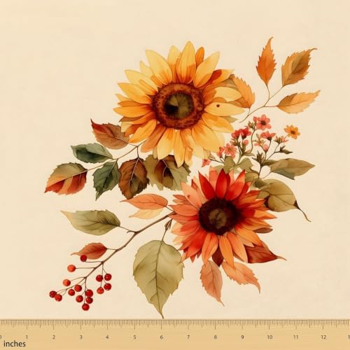 Feelyou Sunflower Leaf Yellow Cotton Fabric by The Yard 5 Yards Soft