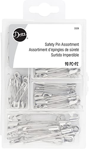 Dritz 3328 Curved Safety Pins, Assorted Sizes with Storage Box