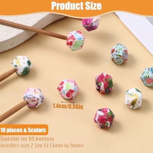 Tucnoeu 10 Pcs Hexagon Print Knitting Needle Stoppers, Print Knitting