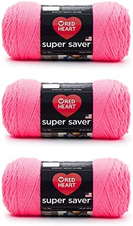 Red Heart Super Saver Yarn for Crocheting, Pretty N' Pink, 3-Pack
