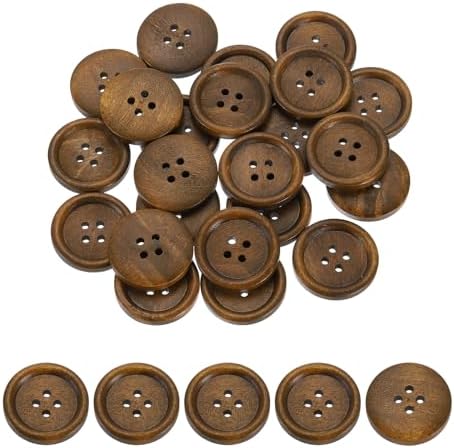 uxcell 50Pcs Wooden Buttons, 25mm(1") 4 Hole Round Wood Sewing Button
