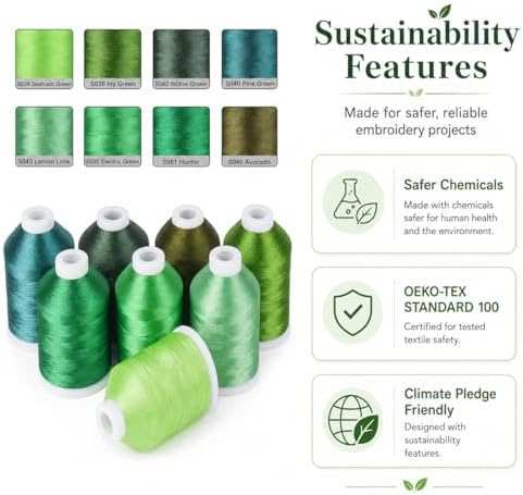 Simthread 8 Shades 550Yds Each 40WT Polyester Embroidery Thread Green