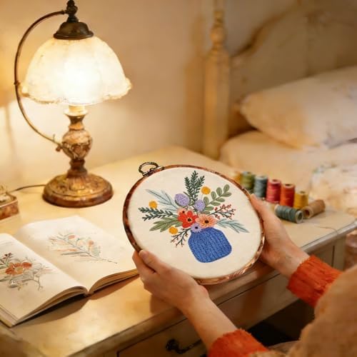 ZESHIHAOGUO 15 Pcs Round Embroidery Hoops - Rubber Ring Imitated Wood
