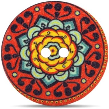Mandala Crafts 1 Inch Assorted Flower Wooden Buttons for Sewing