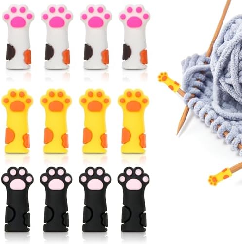 BENOSPACE 12Pcs Silicone Cat Paw Needle Minder Stitch Stopper Knitting