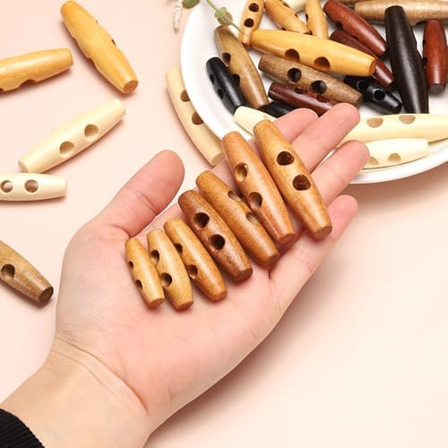 HARFINGTON 30mm / 1.2" Wooden Toggle Buttons 10pcs 2-Hole, Brown