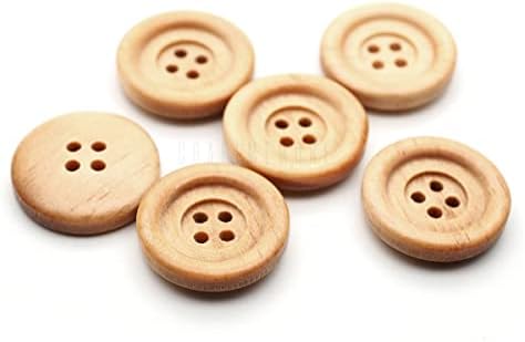 CRAFTMEMORE Wooden Buttons 4 Holes Round Wood Button for Garment